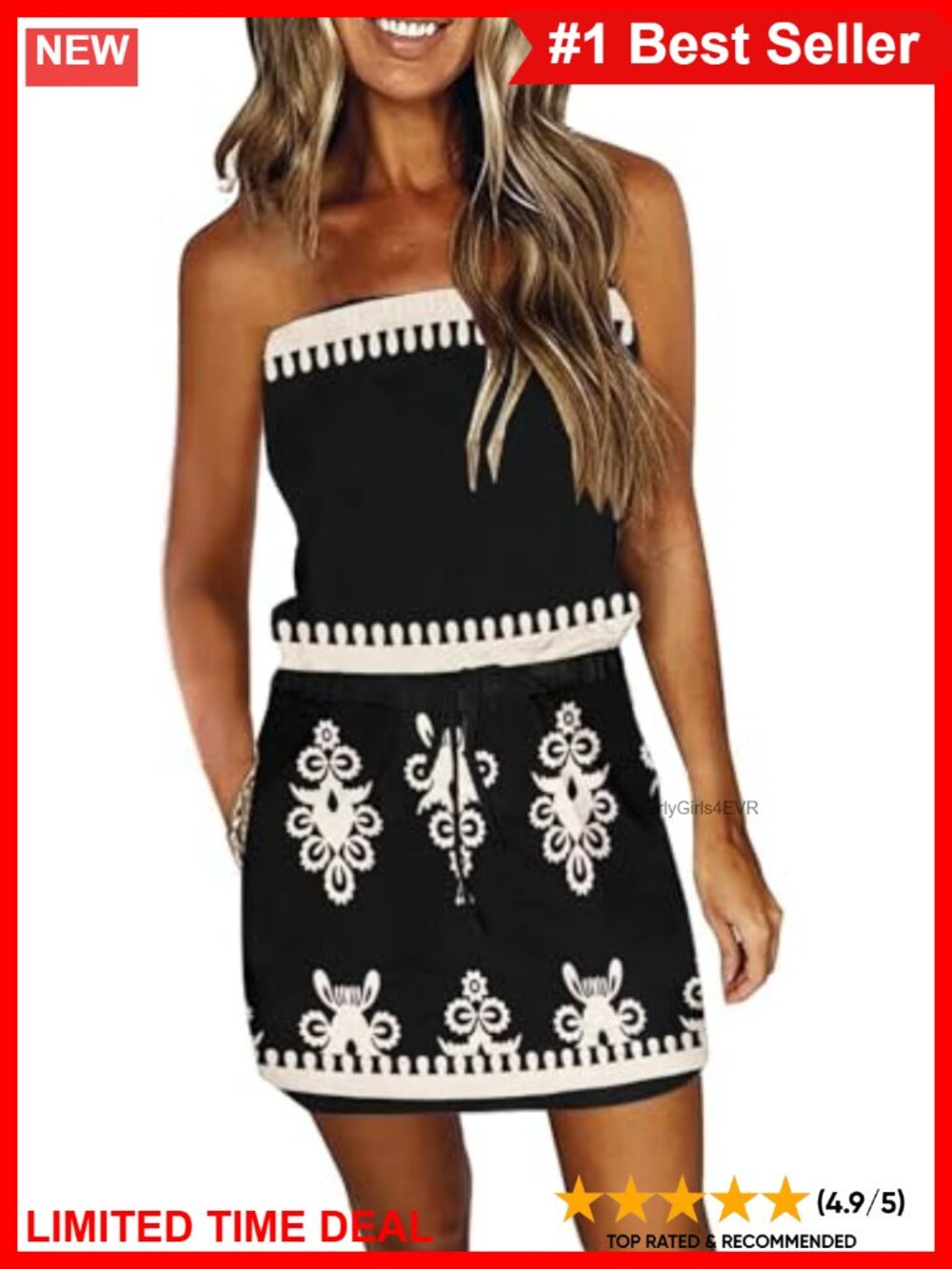 Boho Mini Sundress Strapless Beach Cover Up with Pockets